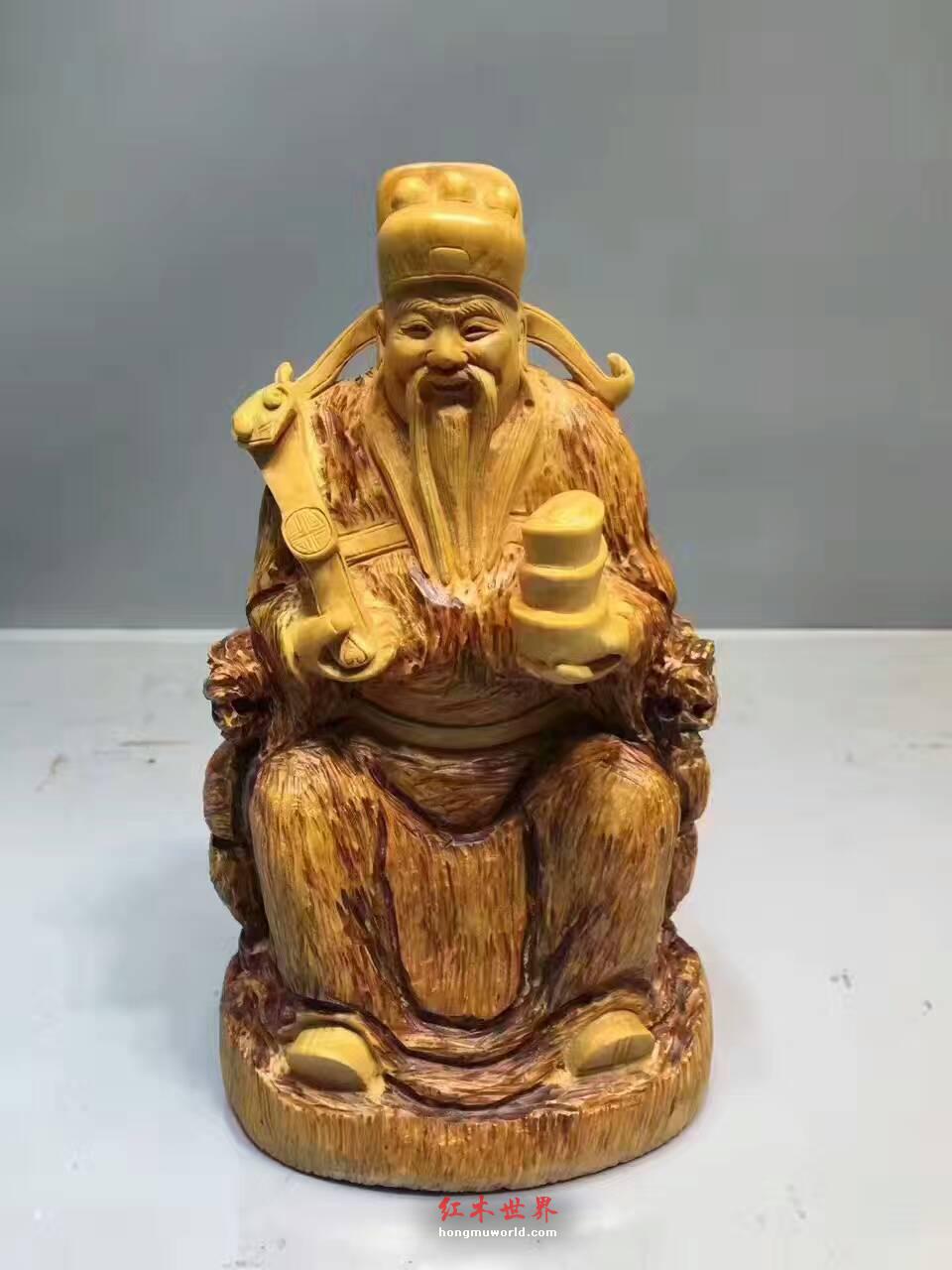 湖北黄杨木材质精工打造摆件《财神》栩栩如生-1