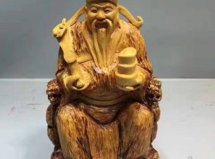 湖北黄杨木材质精工打造摆件《财神》栩栩如生