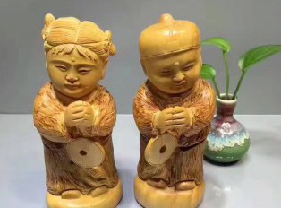 湖北黄杨木根雕小摆件《恭喜发财》萌趣可爱