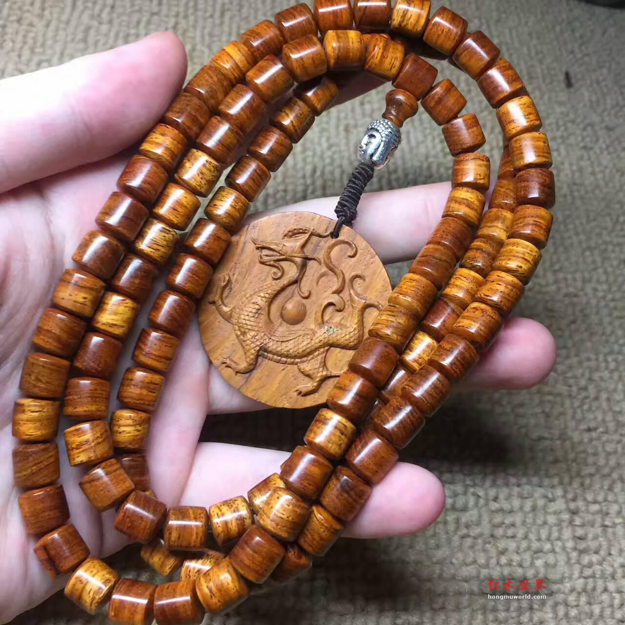 海南黄花梨8*8mm*108颗手串 爆满虎皮纹 降香味十足 无胶无腊-5