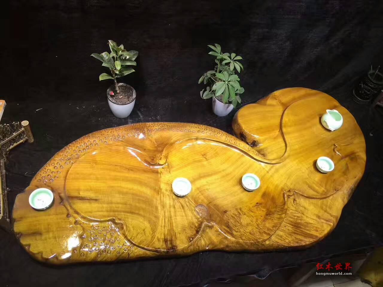 金丝楠木茶盘 漂亮水波纹造型独特古朴大方-1