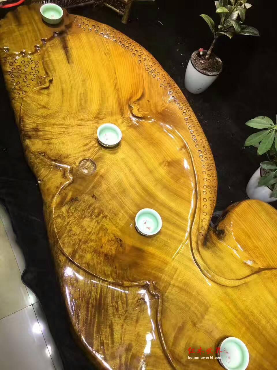 金丝楠木茶盘 漂亮水波纹造型独特古朴大方-4