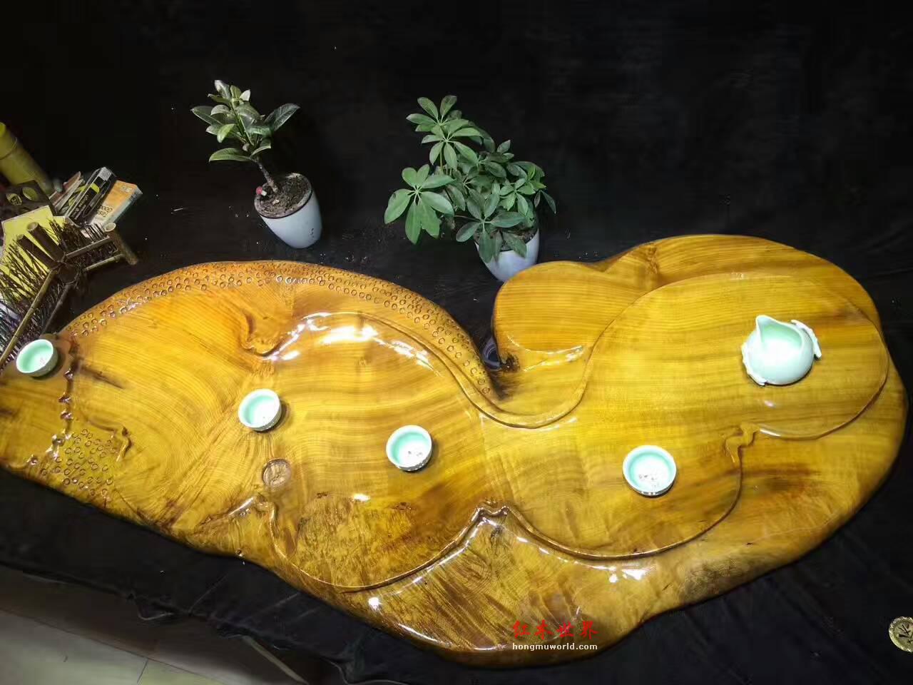 金丝楠木茶盘 漂亮水波纹造型独特古朴大方-3