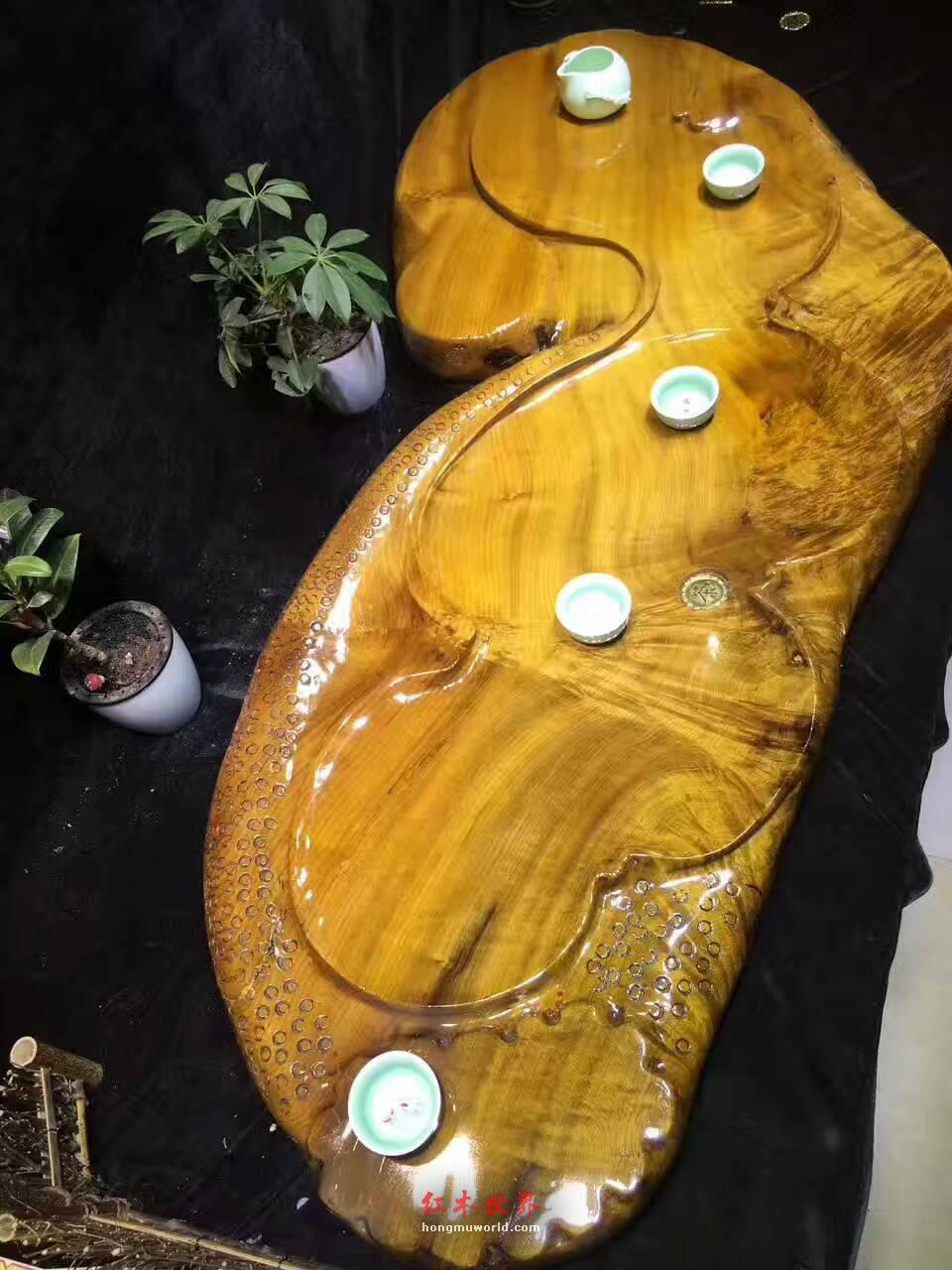 金丝楠木茶盘 漂亮水波纹造型独特古朴大方-6