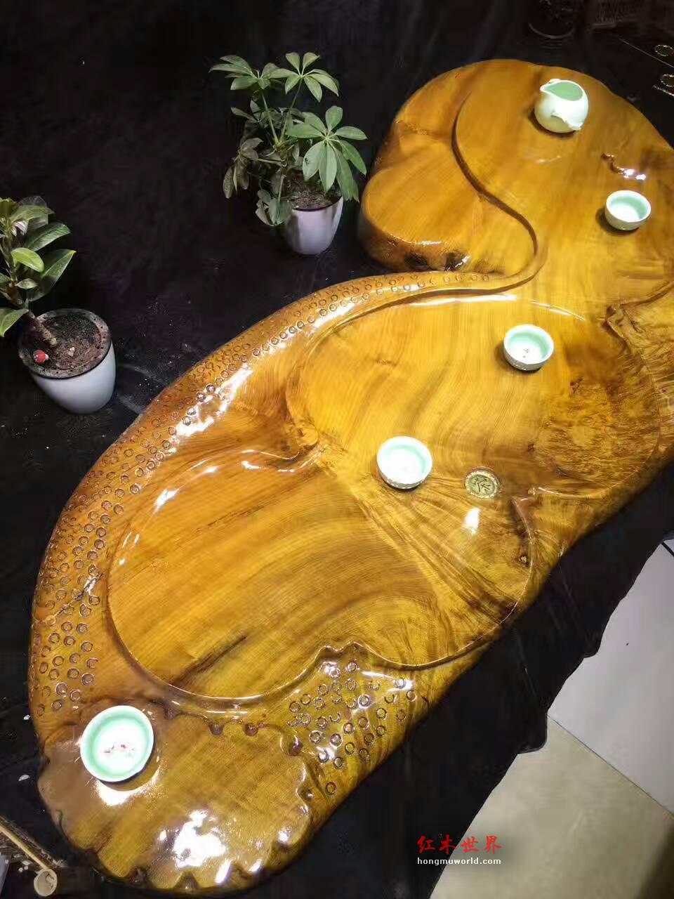 金丝楠木茶盘 漂亮水波纹造型独特古朴大方-7