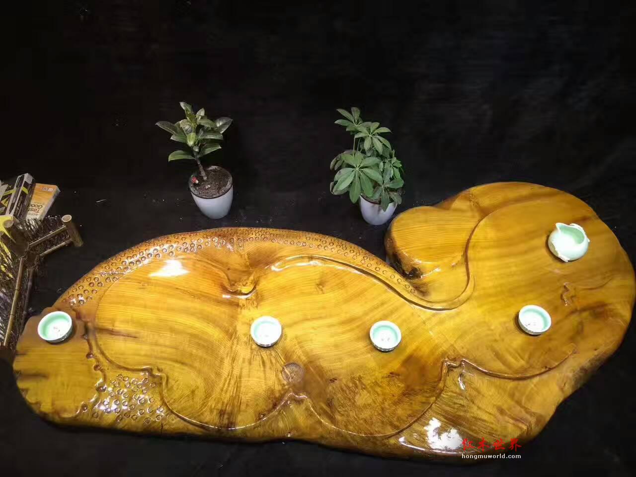 金丝楠木茶盘 漂亮水波纹造型独特古朴大方-5