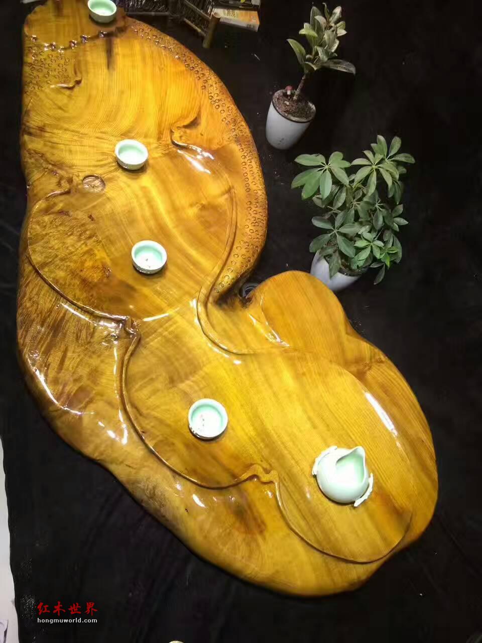 金丝楠木茶盘 漂亮水波纹造型独特古朴大方-9