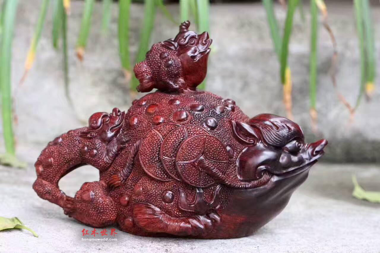 小叶紫檀《招财进宝》壶 造型独特精美寓意好-2