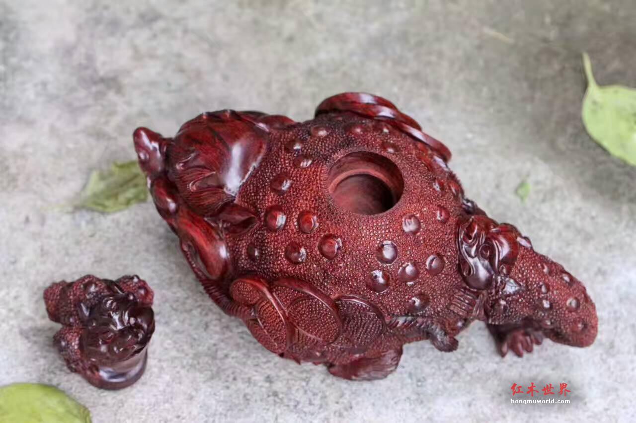 小叶紫檀《招财进宝》壶 造型独特精美寓意好-6