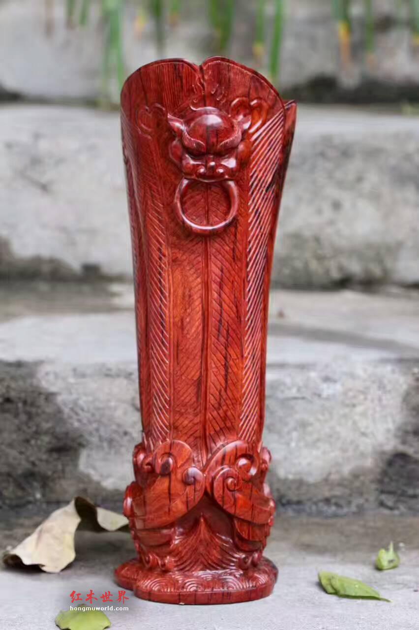 印度小叶紫檀《凤杯》可当笔筒 雕工极其精美难得珍品-4