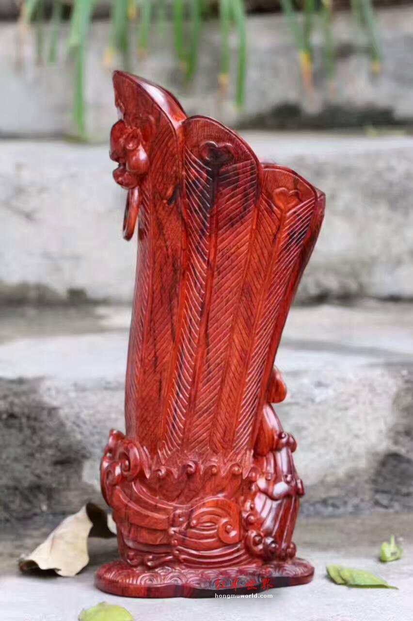 印度小叶紫檀《凤杯》可当笔筒 雕工极其精美难得珍品-5