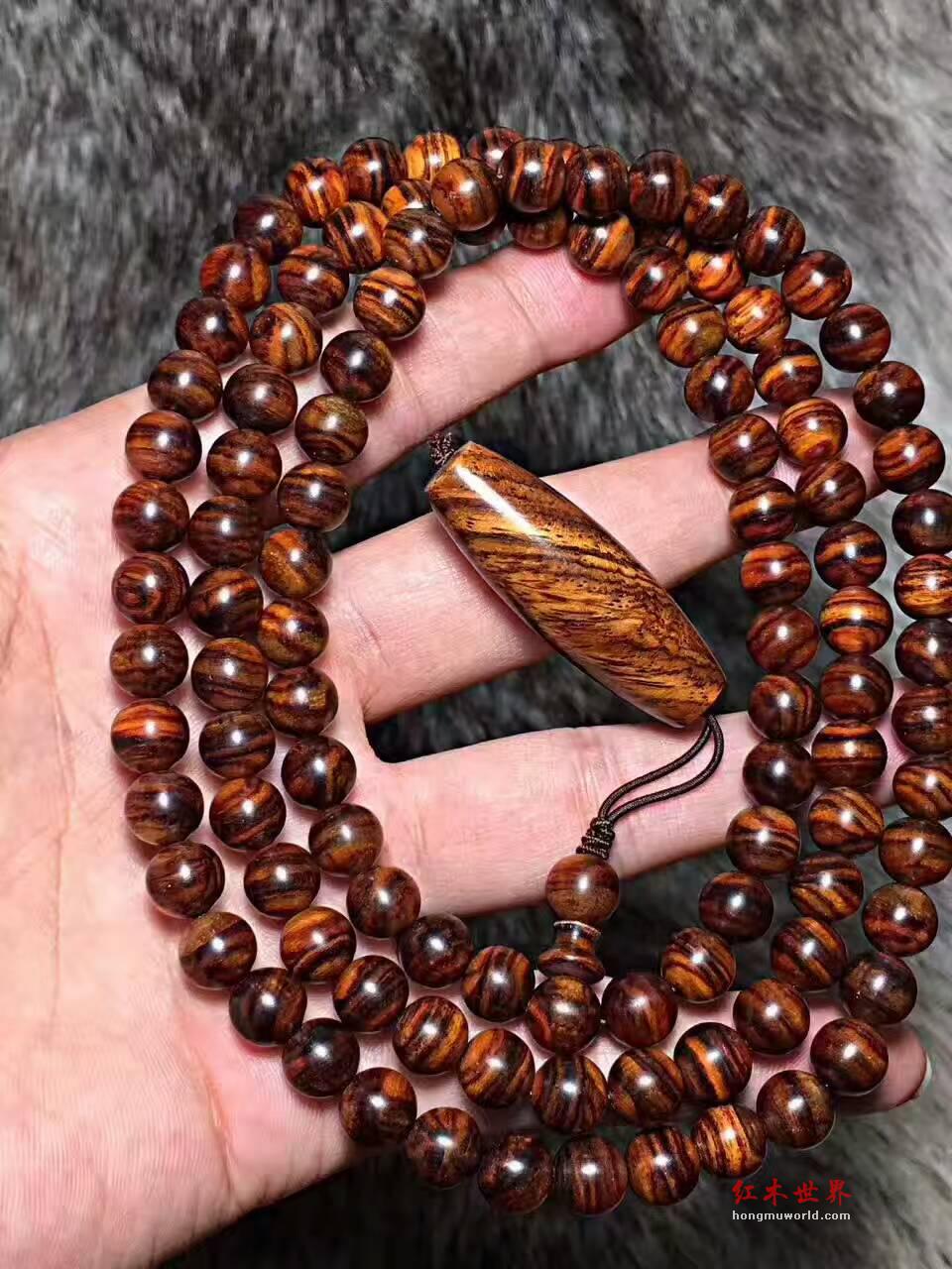 海黄野生紫油梨佛珠手串 虎皮纹视感超棒-5
