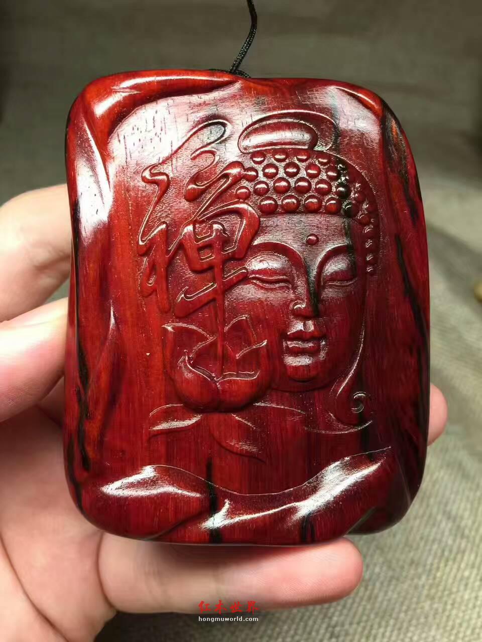 小叶紫檀《禅心 佛缘》手把件 鸡血红好料子打造-1
