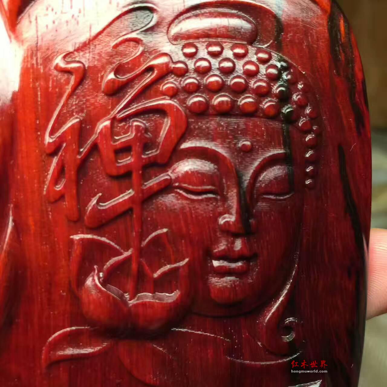 小叶紫檀《禅心 佛缘》手把件 鸡血红好料子打造-6