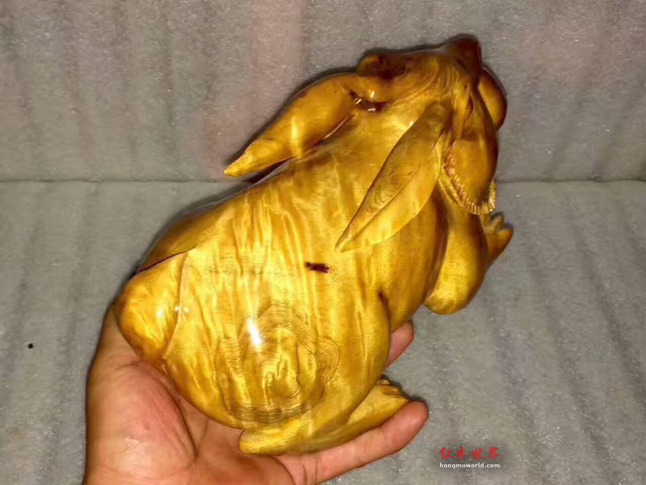 小叶桢楠工艺品《小兔乖乖》雕工精美颜色漂亮-3