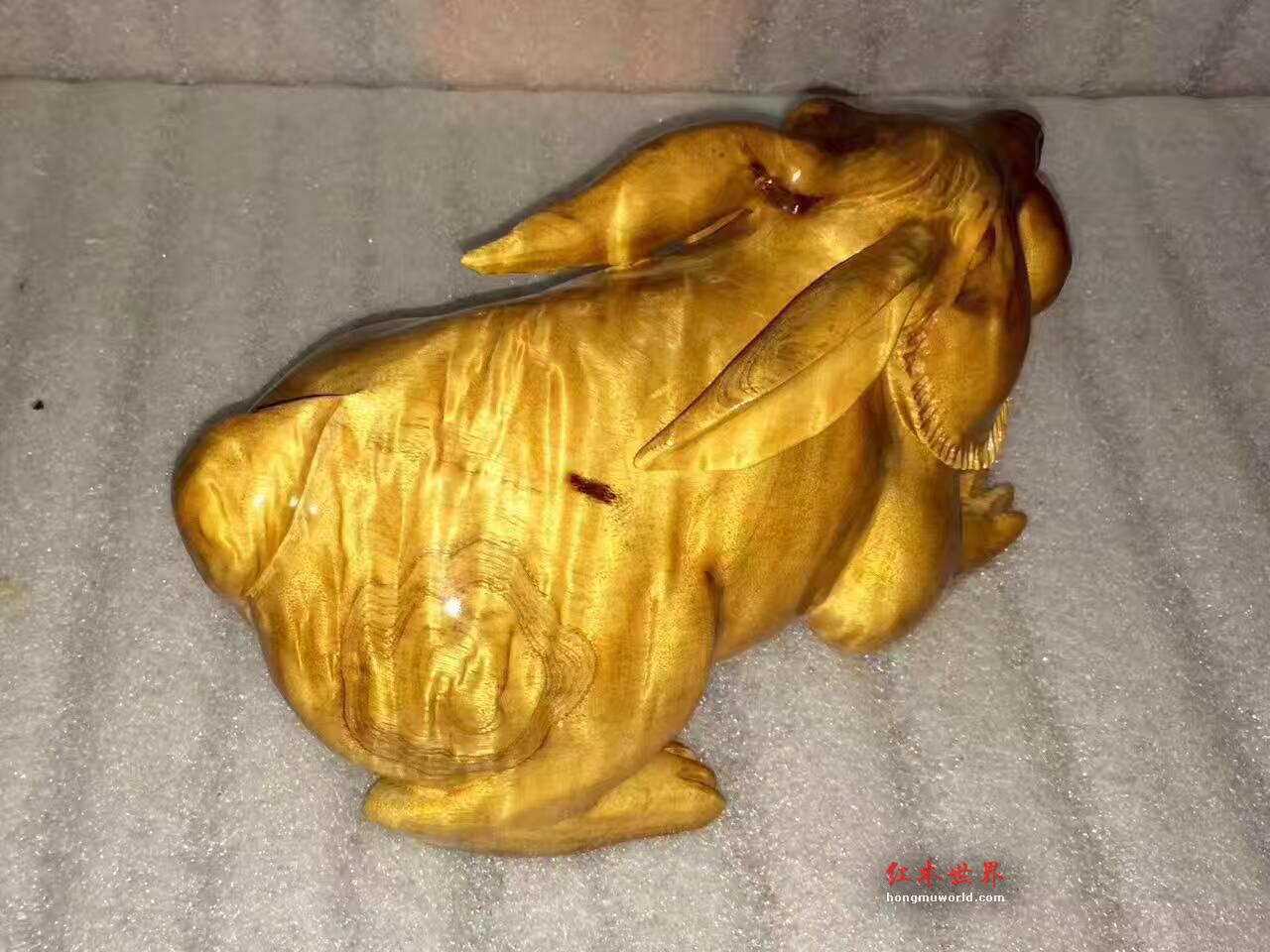 小叶桢楠工艺品《小兔乖乖》雕工精美颜色漂亮-5