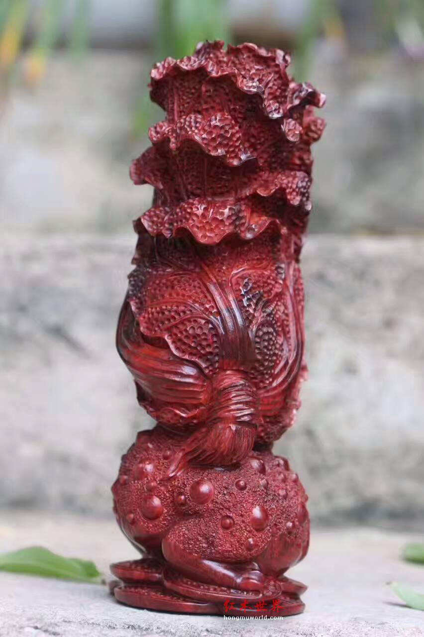 小叶紫檀招财摆件《金蟾白菜》精美雕工栩栩如生-2