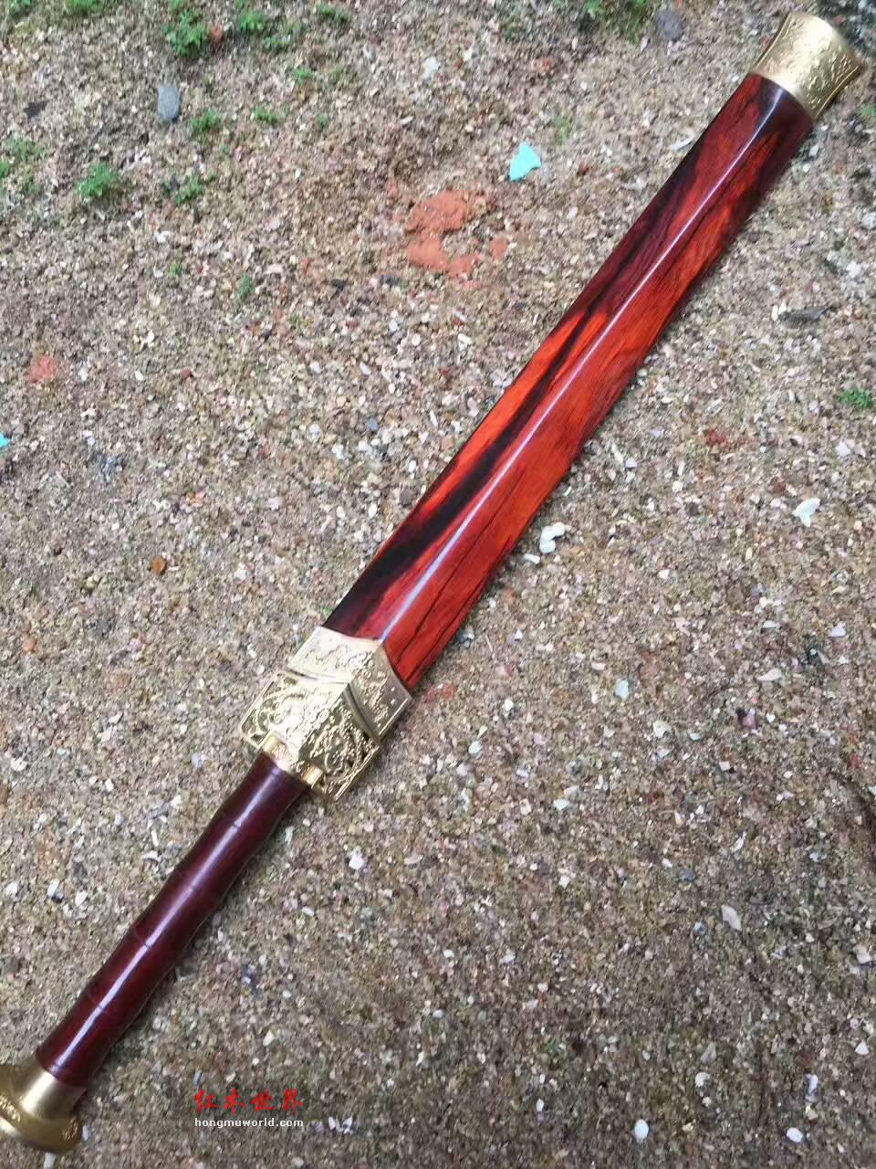 小叶紫檀剑柄剑鞘 纯手工锻打花纹钢剑身值得收藏-1