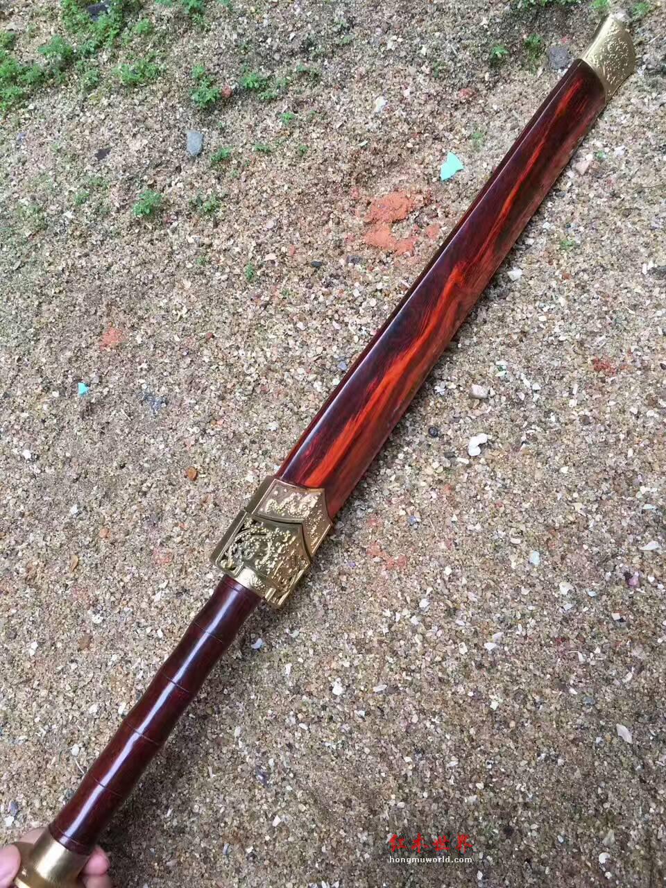 小叶紫檀剑柄剑鞘 纯手工锻打花纹钢剑身值得收藏-2