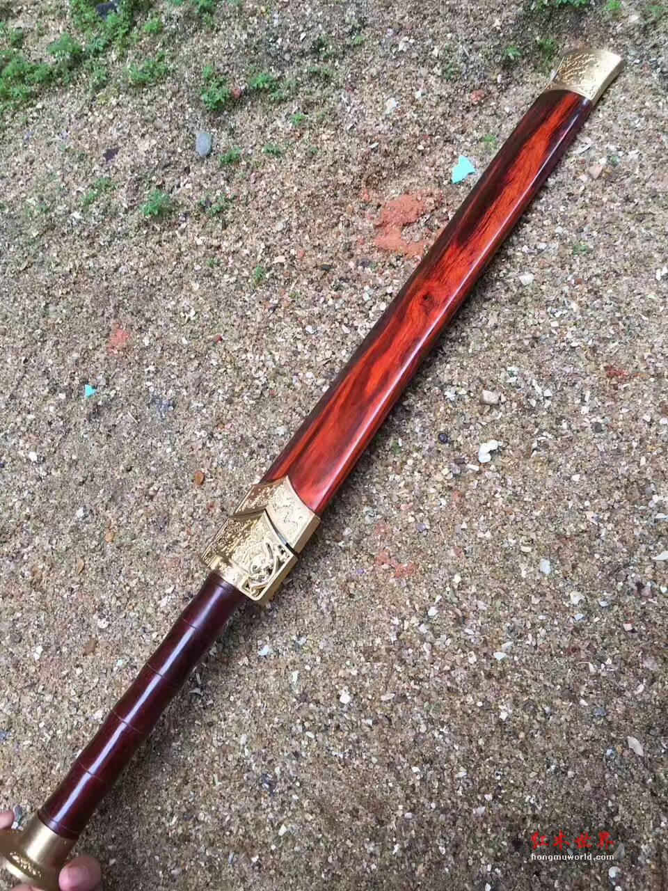 小叶紫檀剑柄剑鞘 纯手工锻打花纹钢剑身值得收藏-4