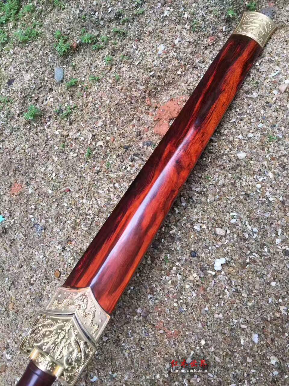 小叶紫檀剑柄剑鞘 纯手工锻打花纹钢剑身值得收藏-7