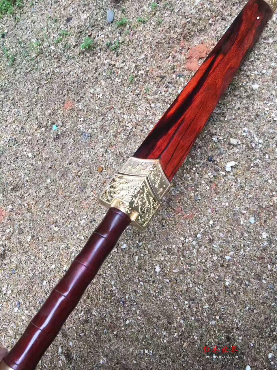 小叶紫檀剑柄剑鞘 纯手工锻打花纹钢剑身值得收藏-6