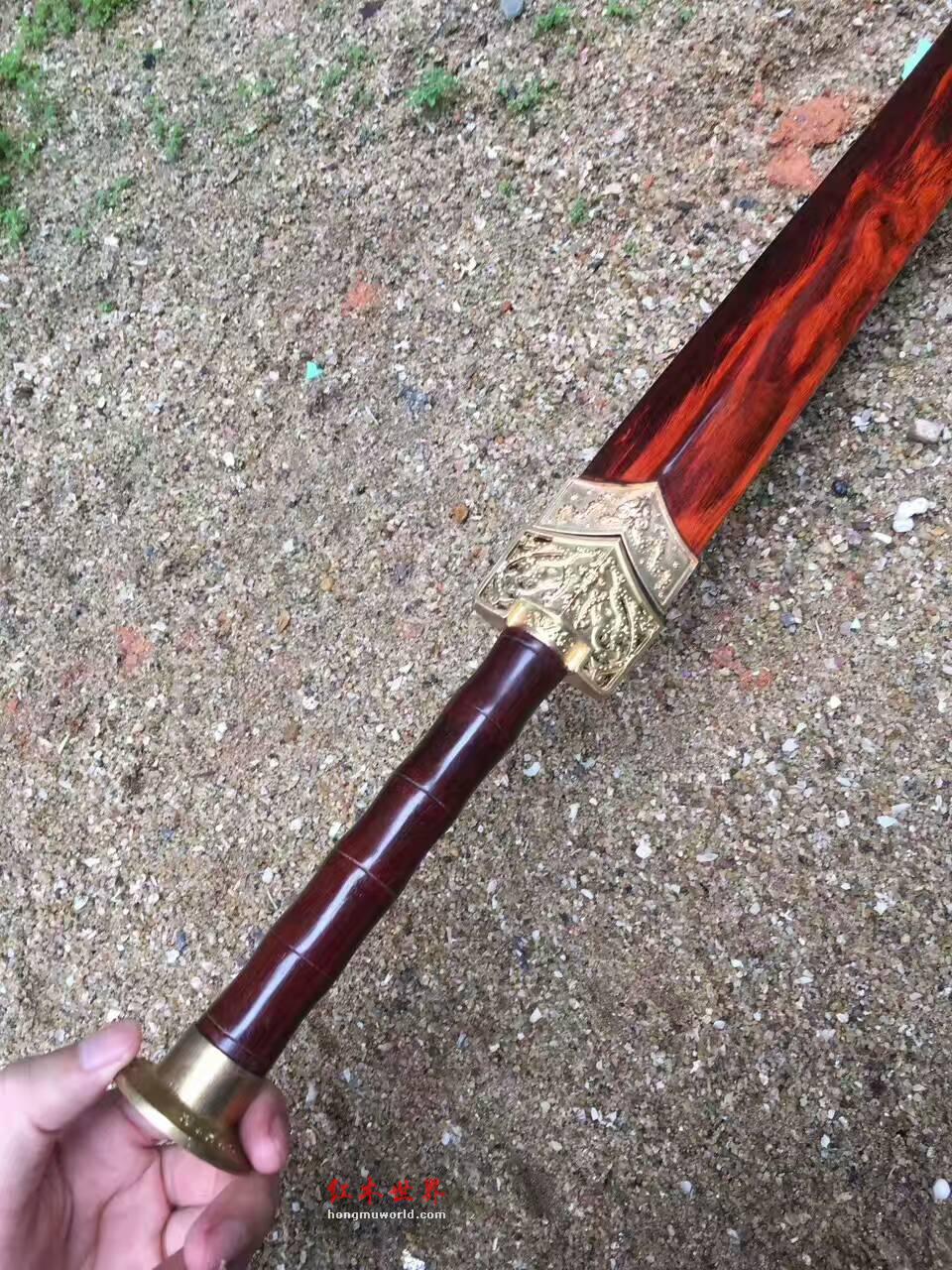 小叶紫檀剑柄剑鞘 纯手工锻打花纹钢剑身值得收藏-5
