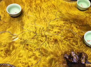 黄金樟茶盘满瘤疤 荷叶造型板面干净