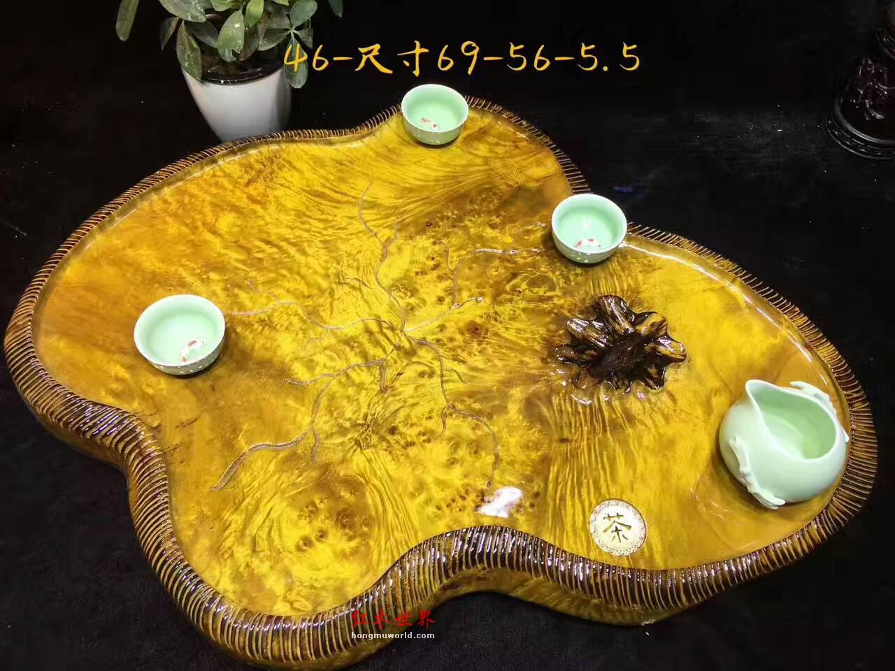 黄金樟茶盘满瘤疤 荷叶造型板面干净-2