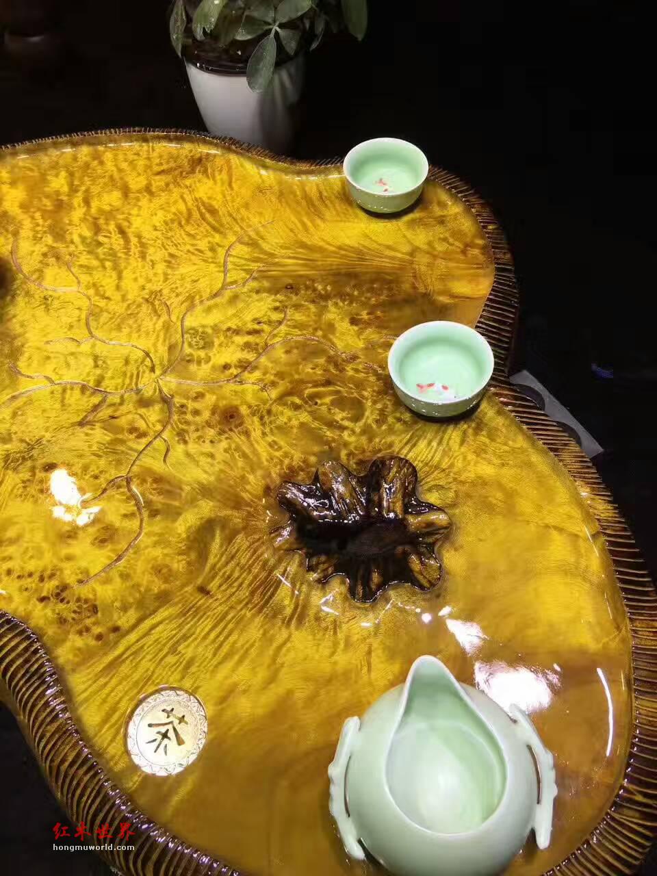 黄金樟茶盘满瘤疤 荷叶造型板面干净-4