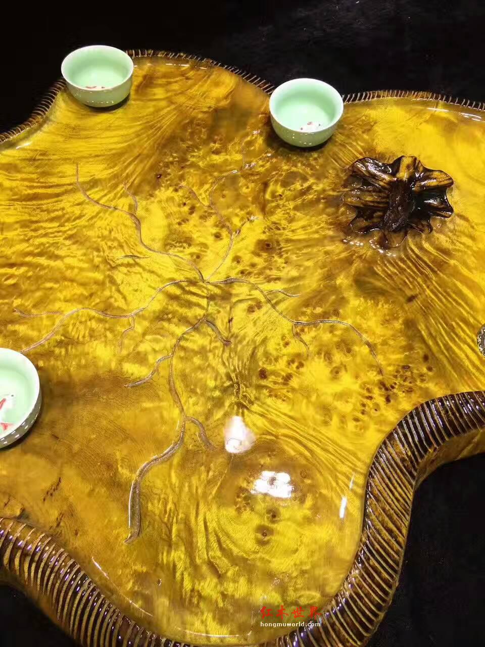 黄金樟茶盘满瘤疤 荷叶造型板面干净-6