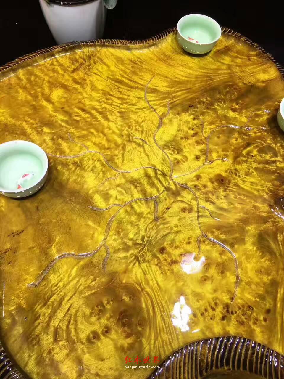 黄金樟茶盘满瘤疤 荷叶造型板面干净-8