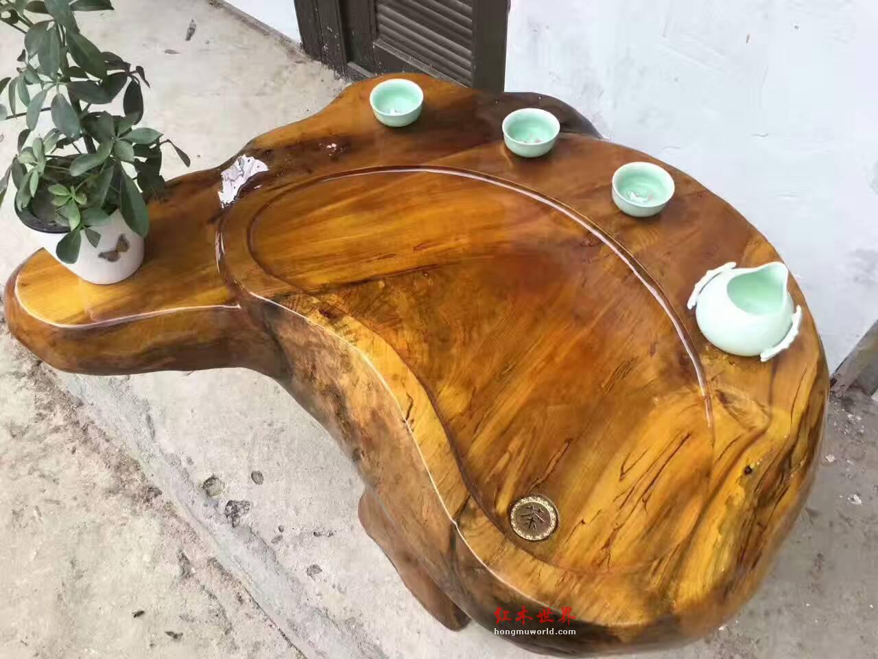 金丝楠根雕茶几用名贵金丝楠雕刻而成 自然随行有层次感-2