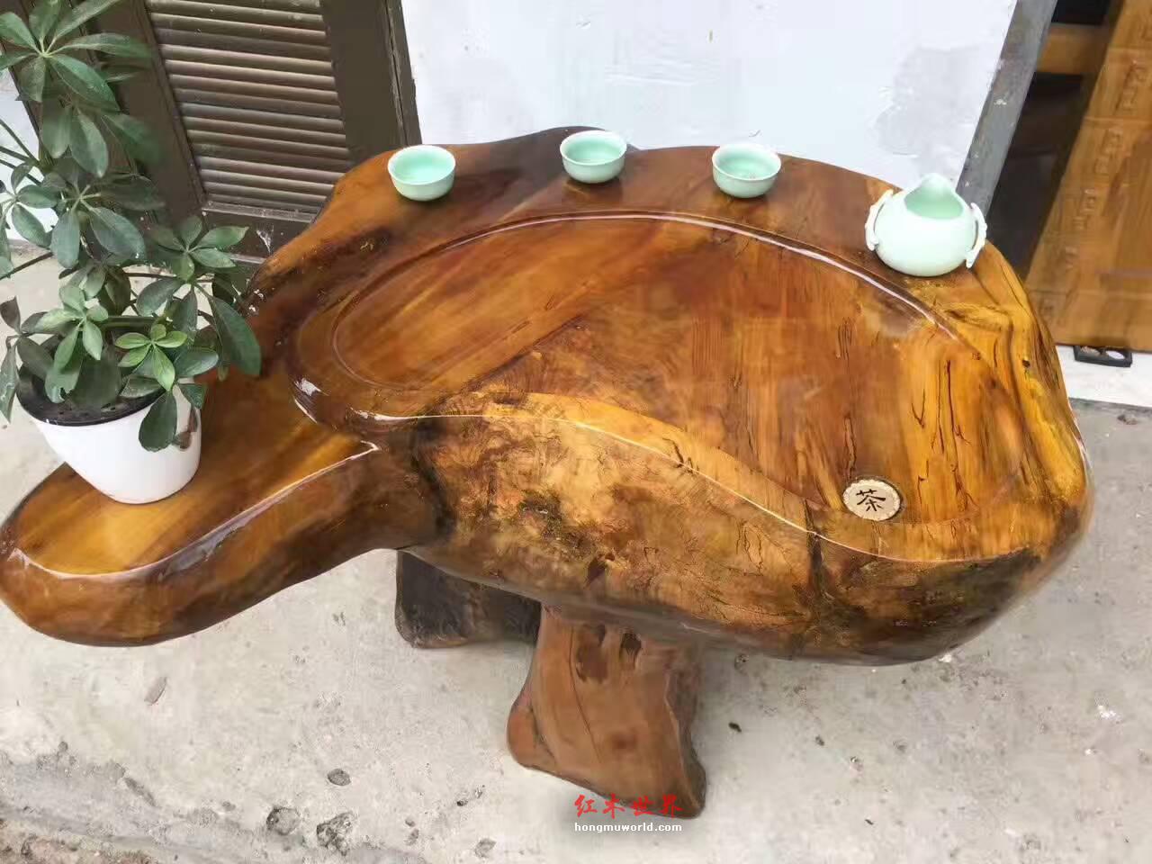 金丝楠根雕茶几用名贵金丝楠雕刻而成 自然随行有层次感-3