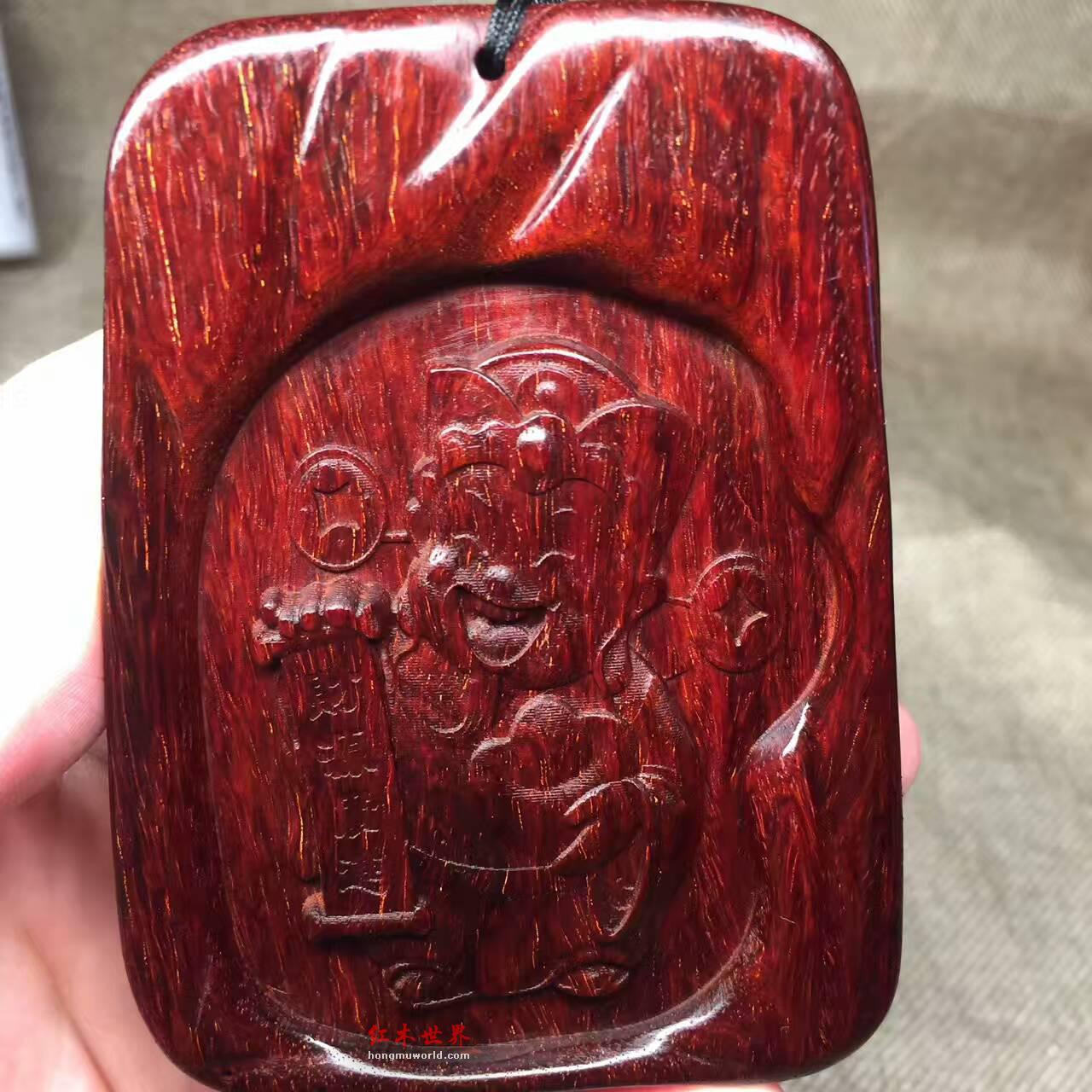 小叶紫檀《财神爷》把件吊坠 带金星-1