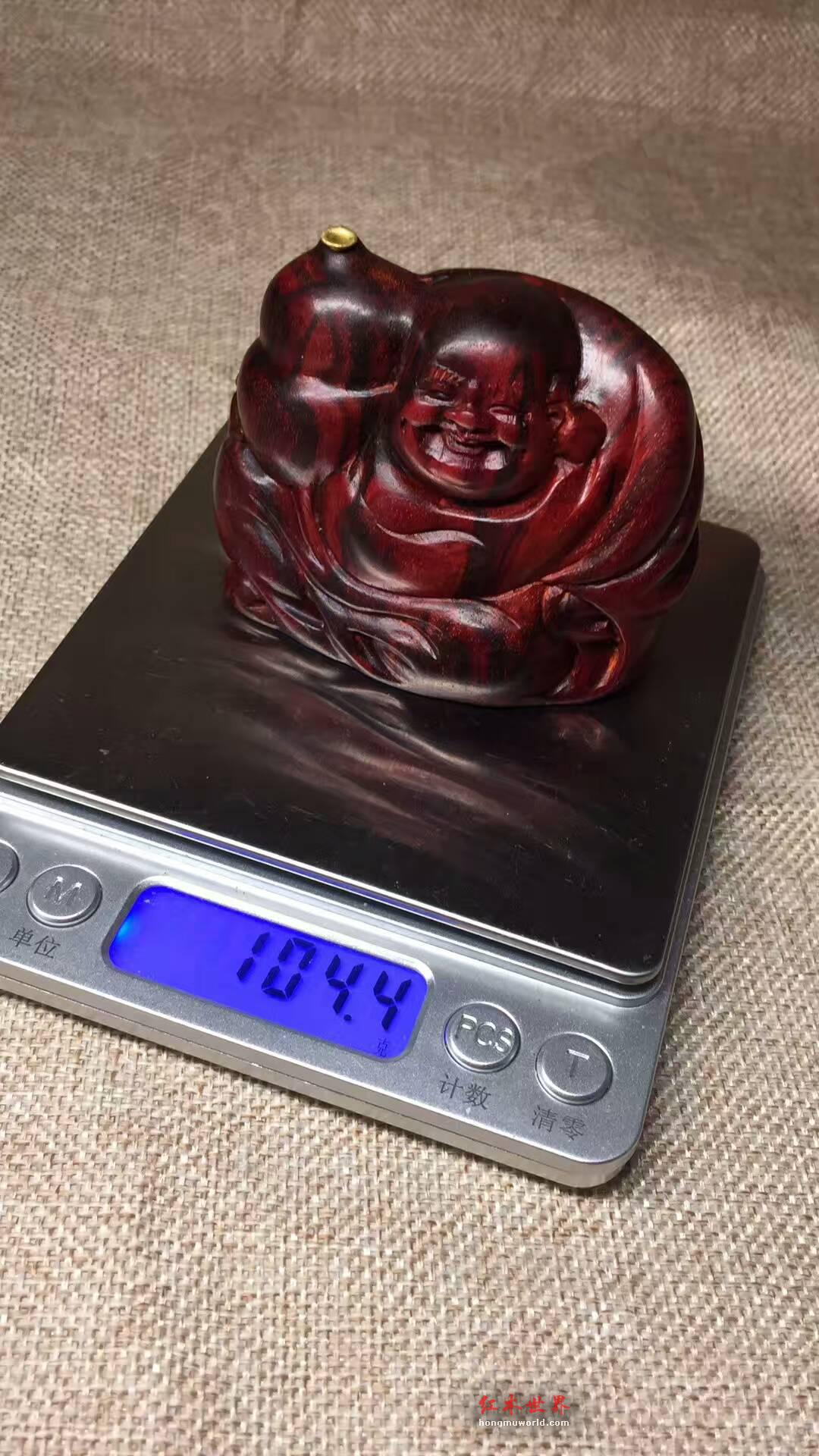 小叶紫檀《招财弥勒》车摆件香插-7