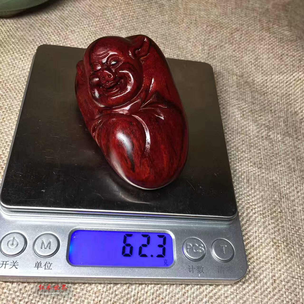 小叶紫檀手把件猪八戒 近泥料玻璃底-9