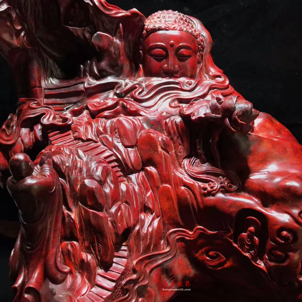 摆件《求佛之路》印度小叶紫檀高密度枯木树头老料满金星细疤-5