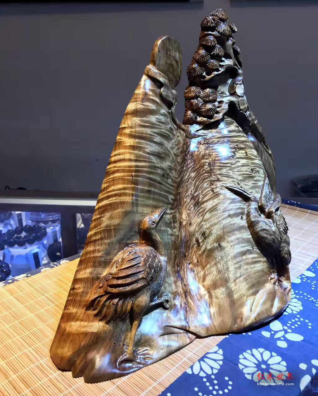 大型摆件《松鹤延年》四川金丝楠（小叶桢楠）枯木树头老料满水波纹龙胆纹-6