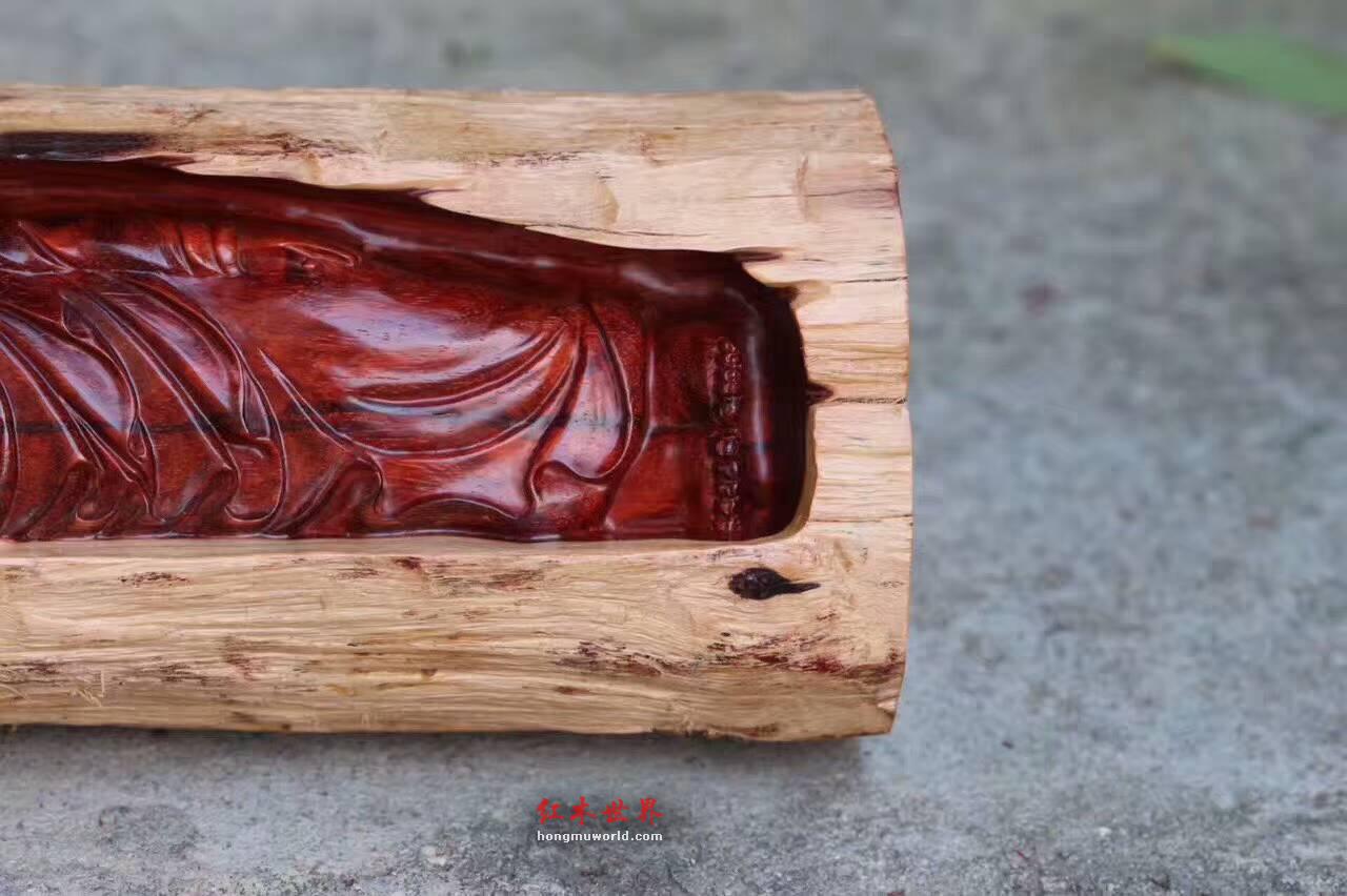 小叶紫檀《卧佛》 全实心老料保留天然白皮独具特色-1