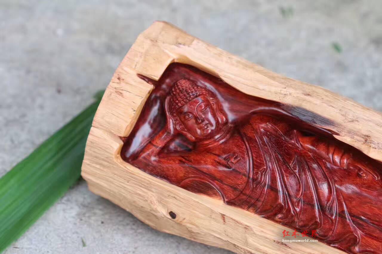 小叶紫檀《卧佛》 全实心老料保留天然白皮独具特色-5