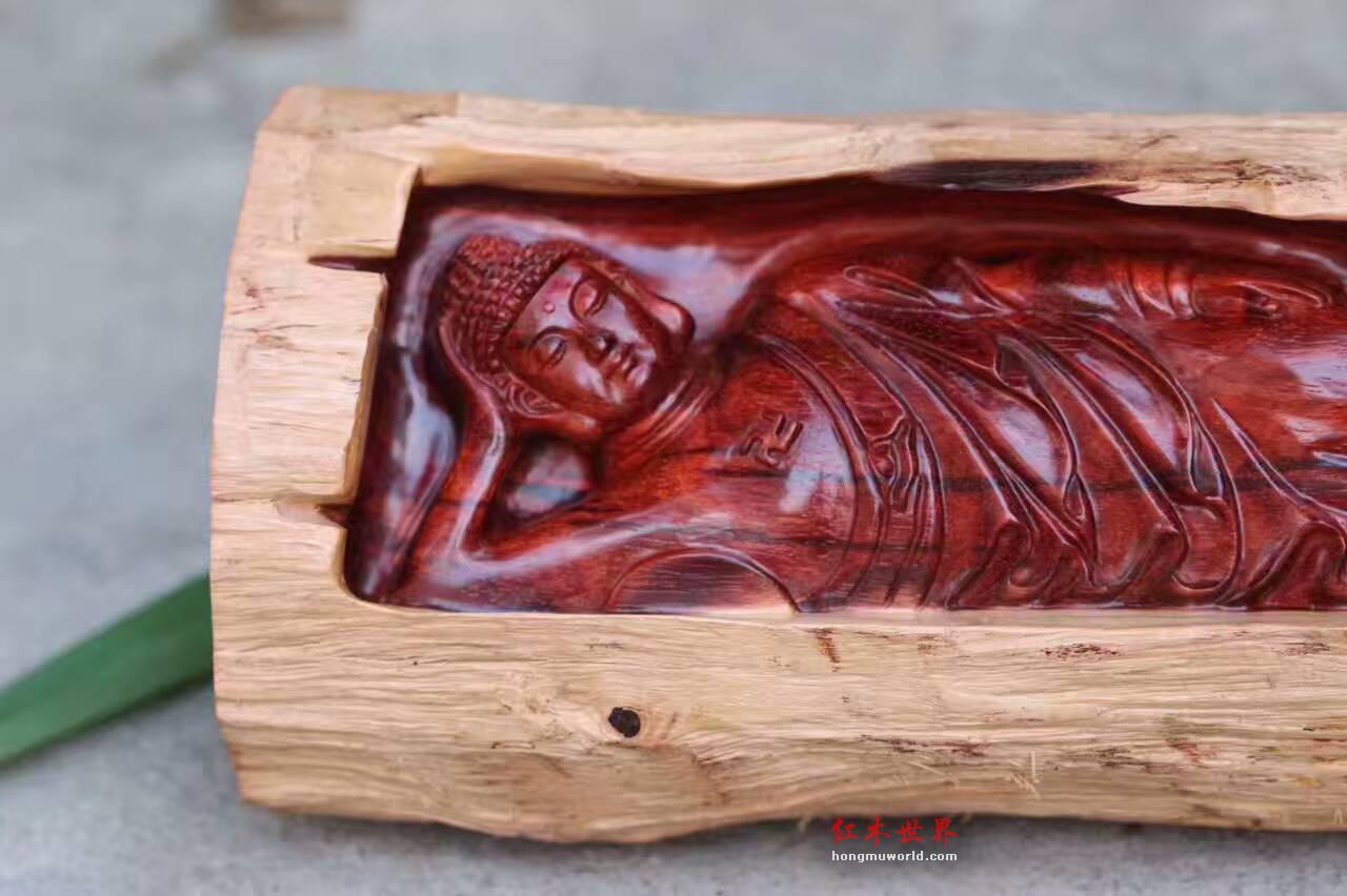 小叶紫檀《卧佛》 全实心老料保留天然白皮独具特色-2