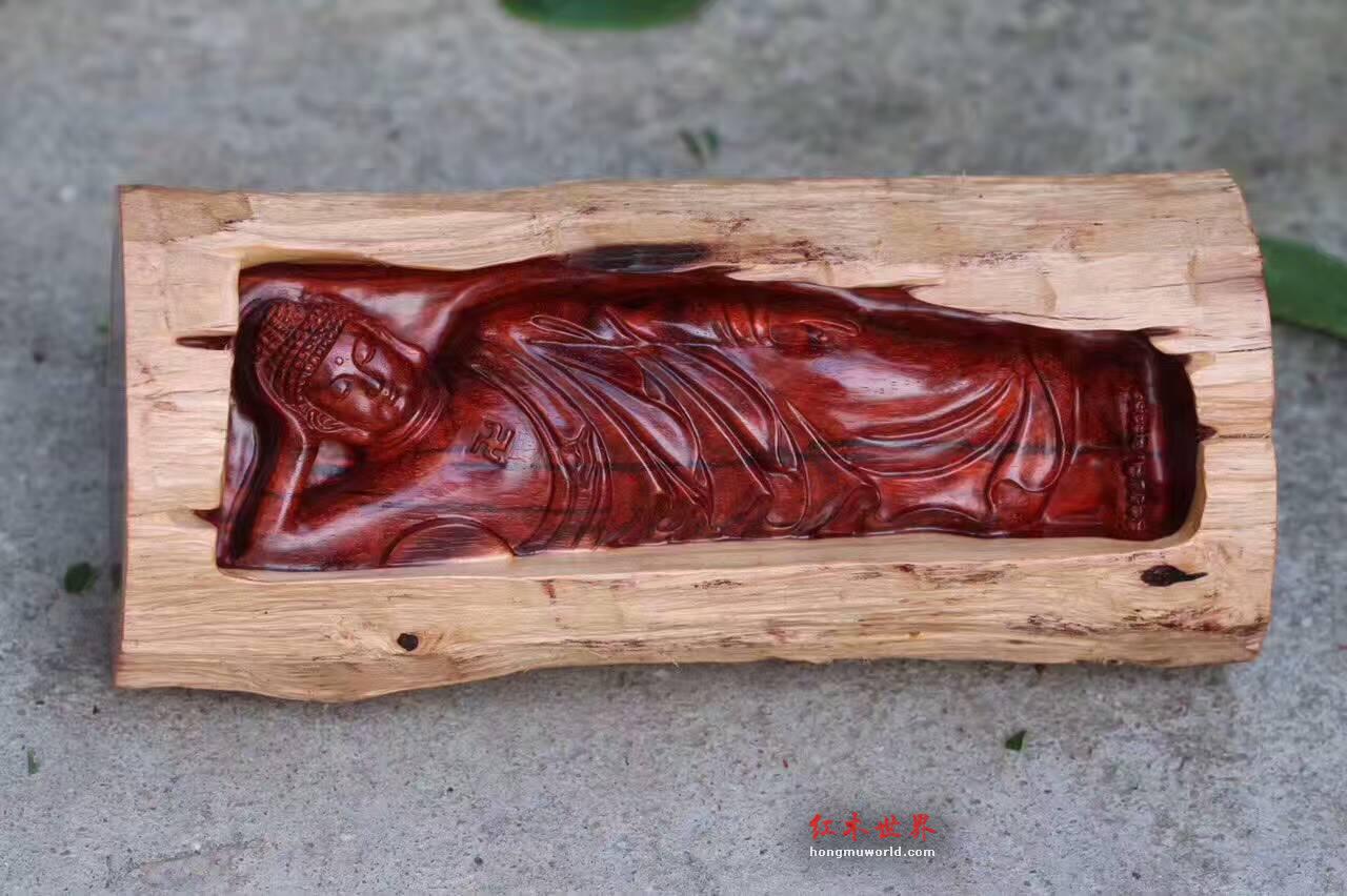 小叶紫檀《卧佛》 全实心老料保留天然白皮独具特色-3