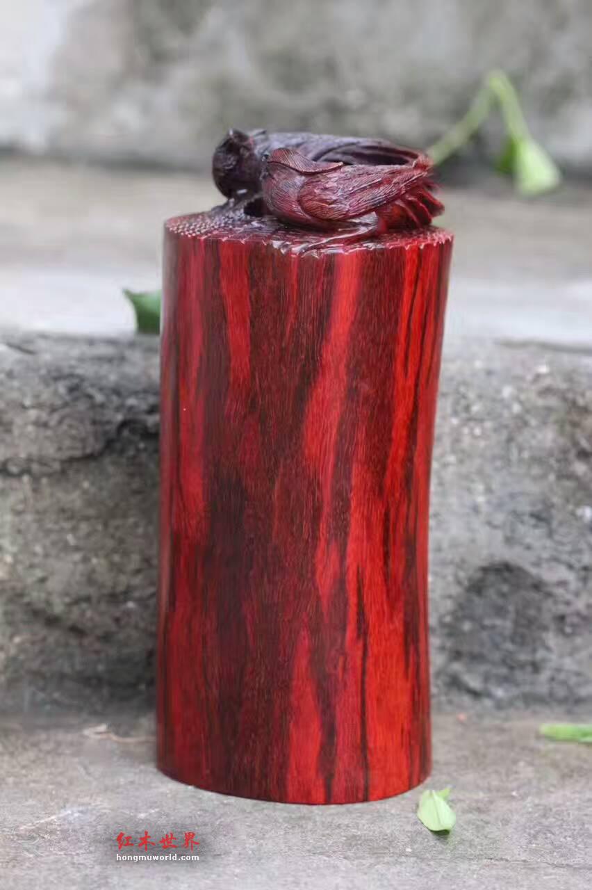 印度小叶紫檀--双喜临门 笔筒 局部精雕寓意美好-1