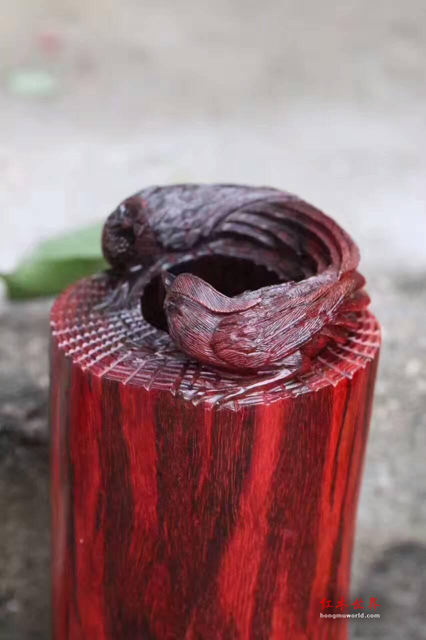 印度小叶紫檀--双喜临门 笔筒 局部精雕寓意美好-2