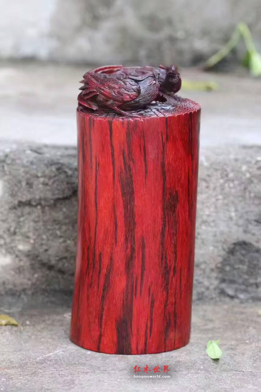 印度小叶紫檀--双喜临门 笔筒 局部精雕寓意美好-5