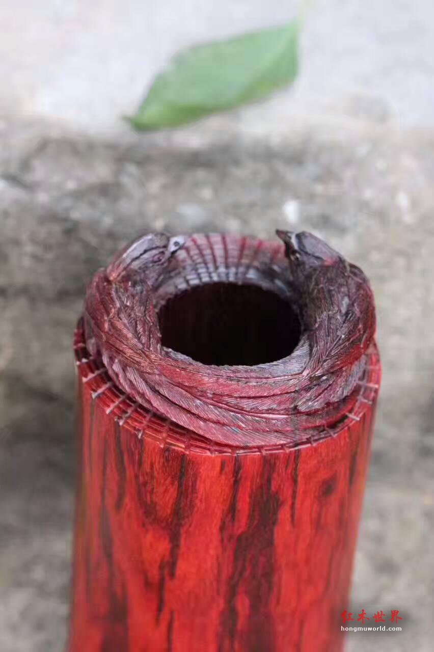 印度小叶紫檀--双喜临门 笔筒 局部精雕寓意美好-8