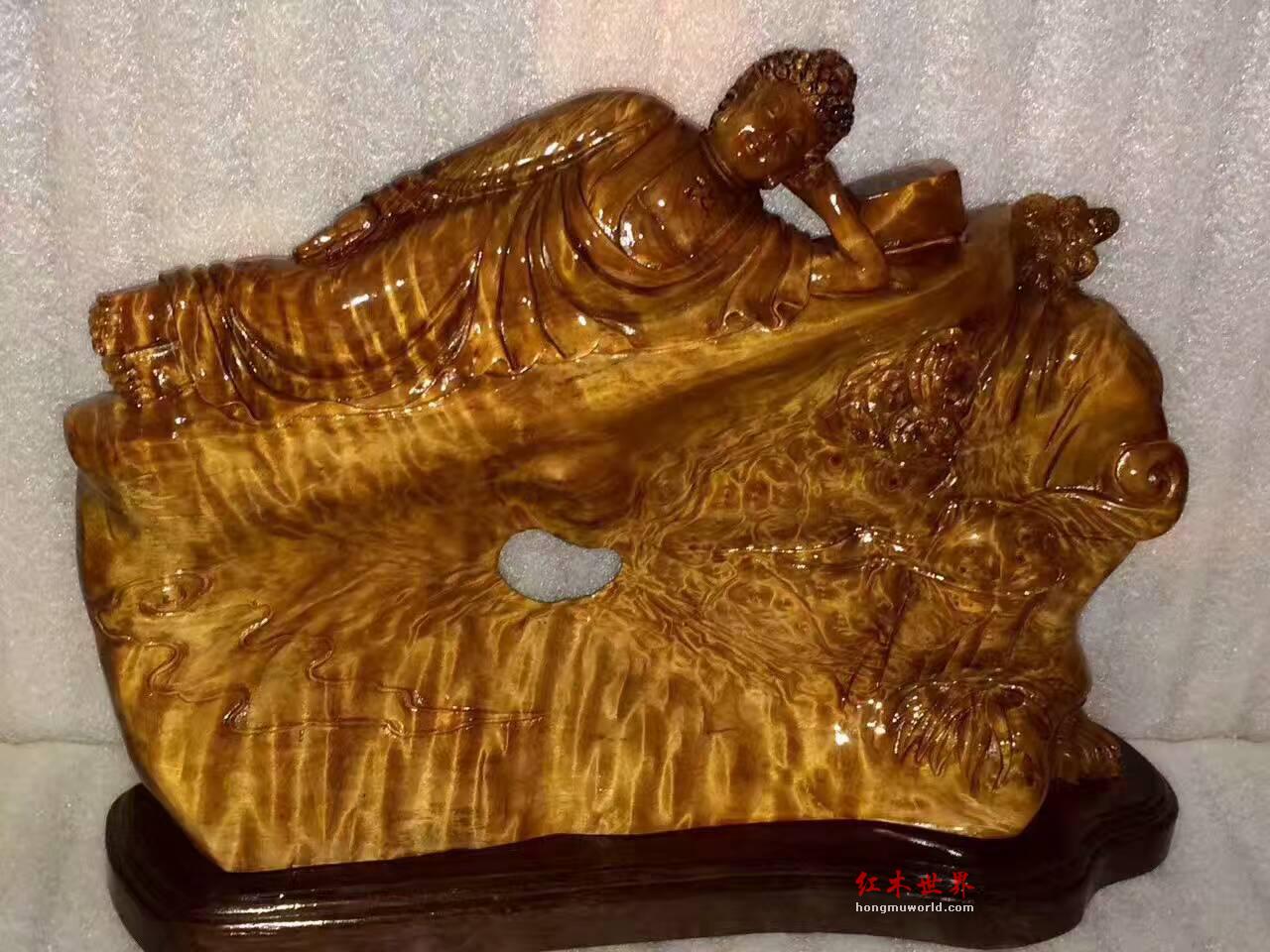 金丝楠木《祥云卧佛》摆件 雕工精细纹理漂亮-1