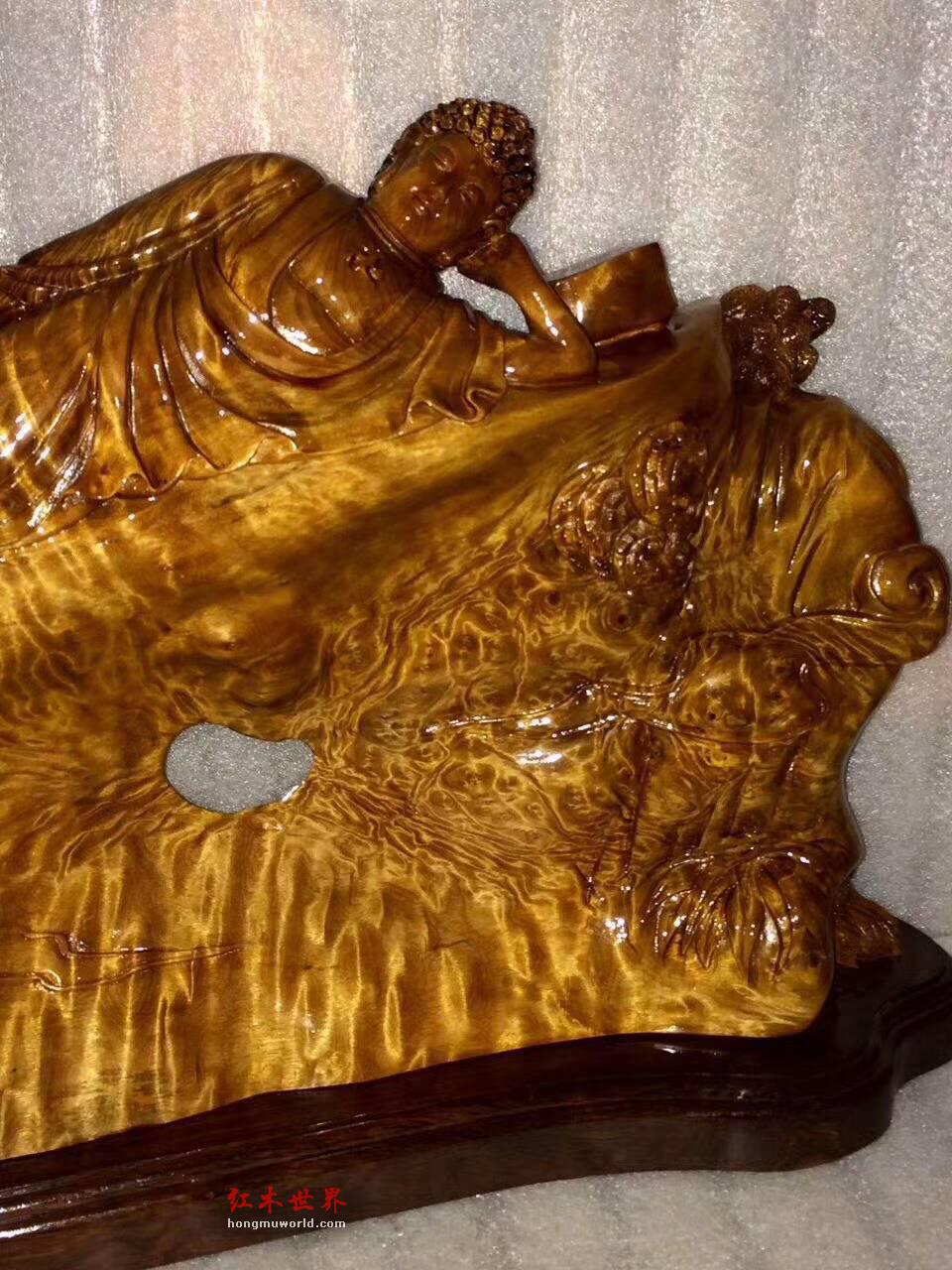 金丝楠木《祥云卧佛》摆件 雕工精细纹理漂亮-8