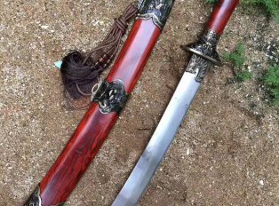 小叶紫檀屠龙宝刀高密度印度老料高档合金钢手工锻打